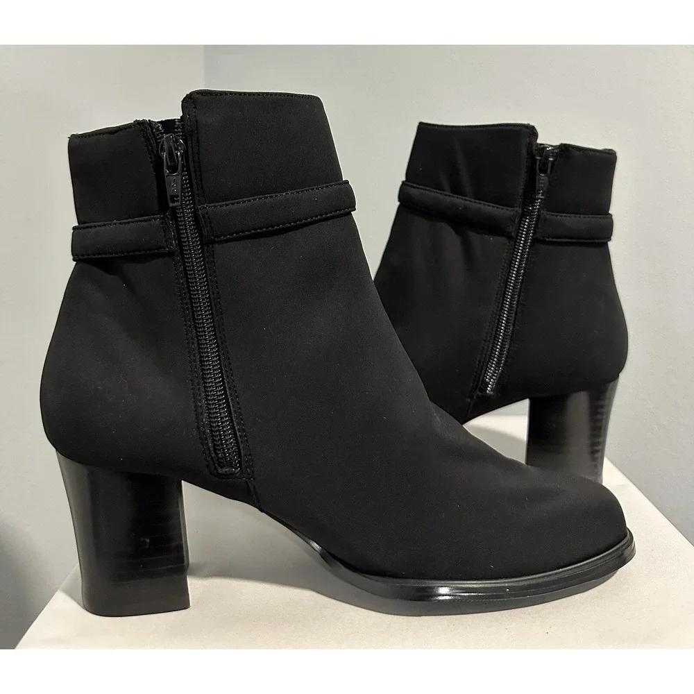 Karen Scott Boots Womens Size 7.5 Black Riser Side Zip Block Heel Bootie New